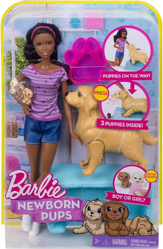 Barbie Newborn Pups Doll & Pets pop