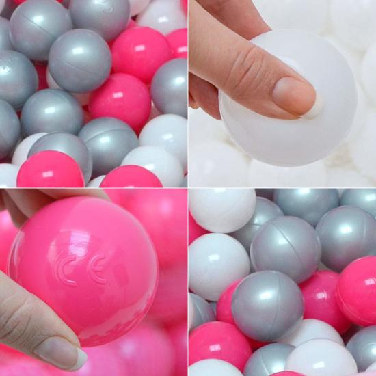 LittleTom – Knuffelig Ballenbak met 350 Babyballen – Set vanaf 0 Jaar – 90 x 30 cm – Ballenbad in Roze – Ø 5,5 cm Ballen in Pink, Wit & Grijs