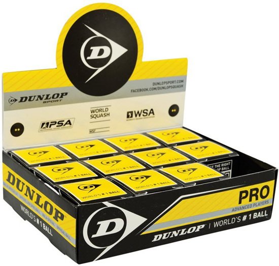 Dunlop Pro squashballen dubbel geel stip 12x
