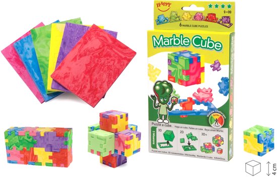 Thumbnail van een extra afbeelding van het spel Happy Marble Cube - 6-pack cube brain teasers