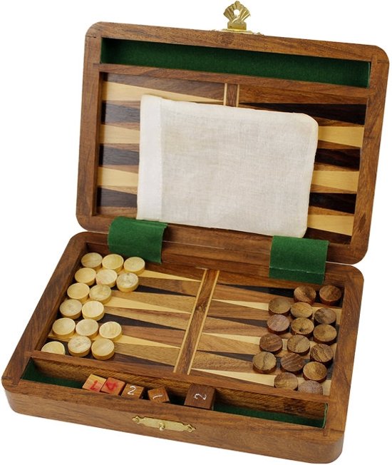 Afbeelding van het spel Backgammon spel | reiseditie | koffer | hout | set |