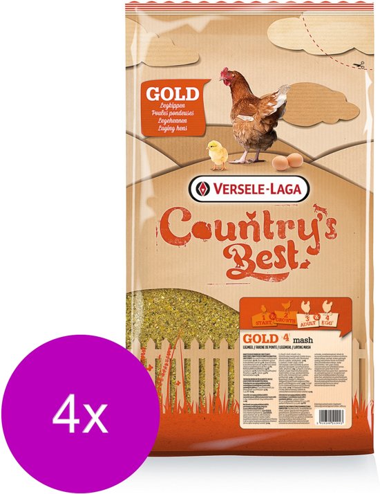 Versele-Laga Country`s Best Gold 4 Mash Legmeel - Kippenvoer - 4 x 5 kg Vanaf 1e Ei