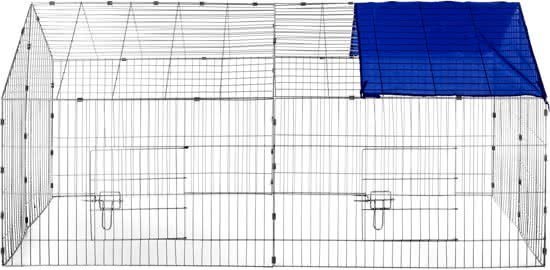 Maxx - Konijnenren - Konijnenhok met zonnescherm blauw 220x85x103cm