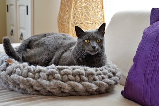 Kattenmand wol - Grijs - Ø 45 cm