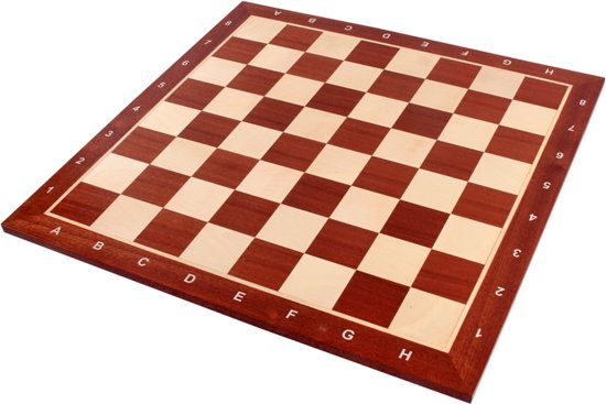 Afbeelding van het spel schaakbord mahonie/ahorn veldafmeting 50 met coördinaten