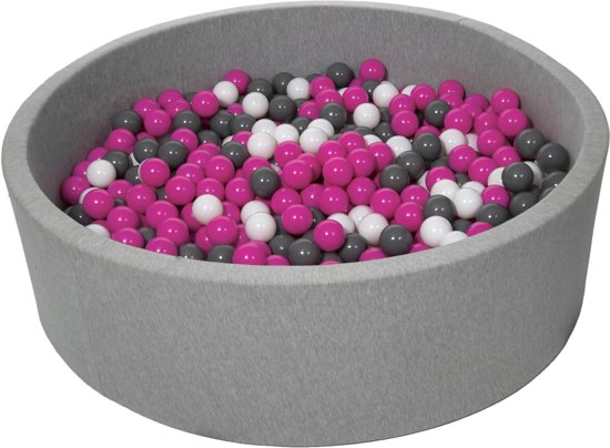 Ballenbak - stevige ballenbad - 125 cm - 900 ballen Ø 7 cm - wit, roze, grijs.