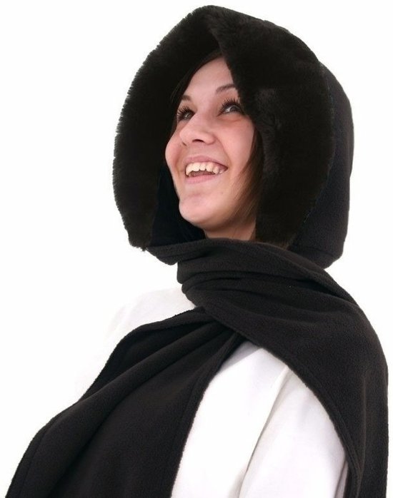 Ongebruikt bol.com | Fleece capuchon sjaal met nepbont zwart voor dames US-02