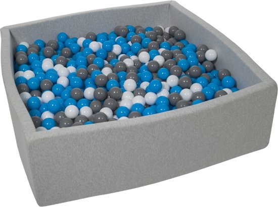 Ballenbak - stevige ballenbad - 120x120 cm - 1200 ballen Ø 7 cm - wit, blauw, grijs.