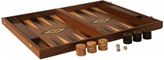 Thumbnail van een extra afbeelding van het spel Walnoothout Backgammon - Zwarte inleg, 48 x 60 x 4 x 8 cm