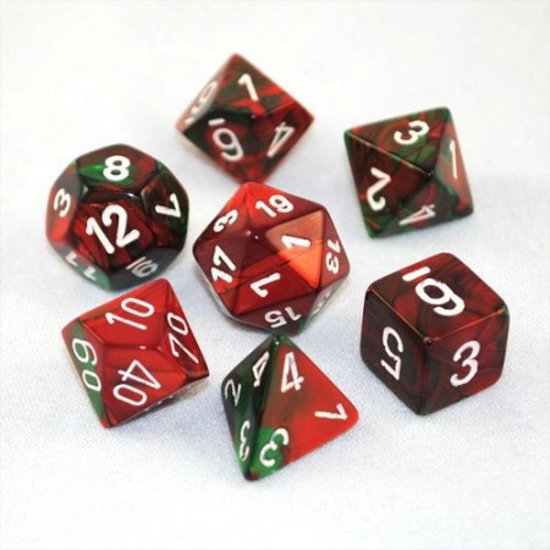 Thumbnail van een extra afbeelding van het spel Polydice 7 Dobbelstenenset Gemêleerd Rood Geel met Zilver