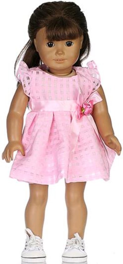 Poppenkleertjes voor poppen zoals Baby born pop (max 43 cm) - Roze jurkje met strik en roosje