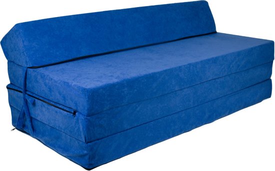 Extra breed logeermatras - donker blauw - camping matras - reismatras - opvouwbaar matras - 200 x 120 x 10 - met hoofdkussen