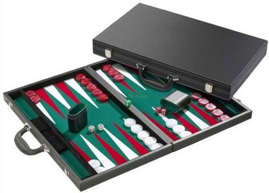 Afbeelding van het spel Backgammon Lion lederlook zwart/rood/ivoor 38cm