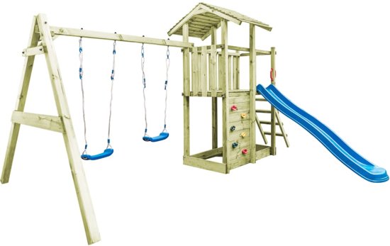 vidaXL Speelhuis ladder, glijbaan en schommels 471x356x265 cm FSC hout