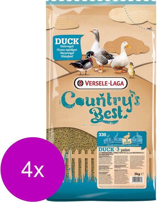Versele-Laga Country`s Best Duck 3 Pellet 2mm Watervogel - Pluimveevoer - 4 x 5 kg Van 13 Weken