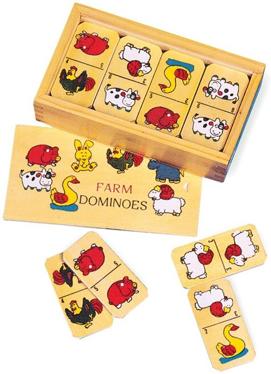 Afbeelding van het spel '''Houten dieren domino ''''Farm'''''''