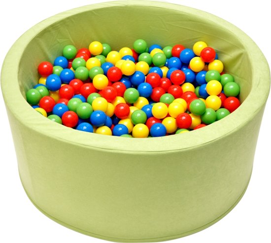 Ballenbak - stevige ballenbad -90 x 40 cm lichtgroen - 200 ballen Ø 7 cm - geel, groen, rood en blauw