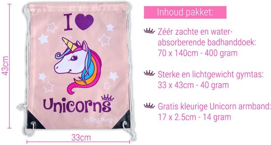 Eenhoorn strand handdoek 70x140 | kinder rugzak meisje | armband Unicorn | BS11