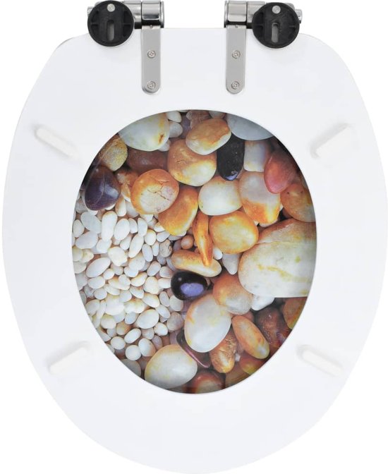 vidaXL Toiletbril met soft-close deksel MDF kiezelsteentjes print