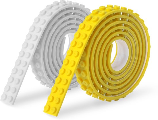 Afbeelding van het spel Sinji Play Stick & Brick - flexibel speelgoedtape met bouwsteennopjes - set 2 stuks - Wit + Geel