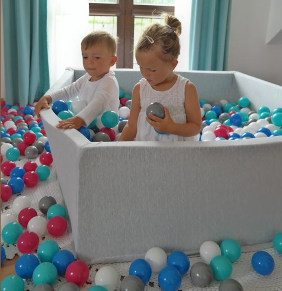 Zachte Jersey baby kinderen Ballenbak met 600 ballen, 120x120 cm - wit, blauw, grijs
