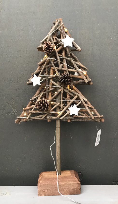 Decoratie Kerstboom hout met licht! Klein