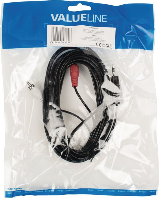 Valueline 3,5 mm naar RCA kabel 5 meter zwart