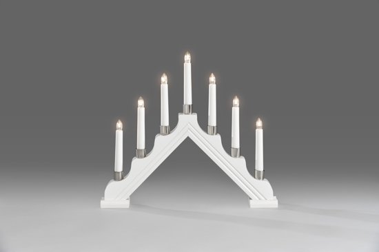 Konstsmide Kerstverlichting binnen - Kerstkandelaar wit gelakt hout 7 lampjes - 39x34 centimeter - Warm wit