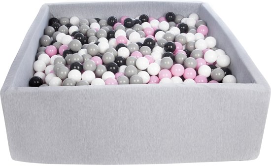 Zachte Jersey baby kinderen Ballenbak met 1200 ballen, 120x120 cm - zwart, wit, lichtroze, grijs