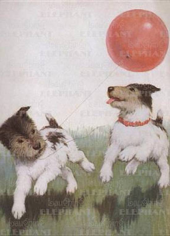 Afbeelding van het spel Running Dogs W/ Balloon - Greeting Card
