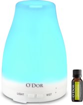 O'dor® Aroma Diffuser 120ml met EXTRA Lemongrass Olie Etherische Olie Verdamper Vernevelaar en Luchtbevochtiger met sfeervolle LED verlichting