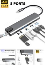 USB-C Hub - 8 in 1 - Macbook & more // 4K HDMI, ETHERNET (LAN), 2*USB-C, USB 2+3, SD/Micro SD card reader ✓ Power delivery USB C ✓ Multi Adapter Usb hub