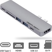 Gervisry USB C Hub Adapter 7-in-1 voor MacBook Air 2019/2018, MacBook Pro 2019/2018-16 met 4K HDMI, Thunderbolt 3, 100W PD, 2x USB 3.0 en SD/ TF Card Readers, Kleur: Space Gray