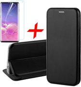 Samsung Galaxy S10 Hoesje TPU Wallet Book Case met Pasjeshouder Zwart + Screenprotector PET Glas Folie - Cover van iCall