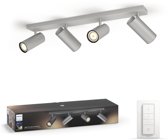 Philips Hue - Buratto - White Ambiance - opbouwspot - 4 lichtpunten - aluminium - incl DIM switch