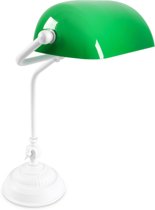 relaxdays Bankierslamp metaal wit - groen glas, Moderne bureaulamp, Notarislamp Tafel lamp