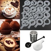 RVS Cappuccino / Cacao Strooier Set - Met Koffie / Cacao Sjablonen & Barista Tools