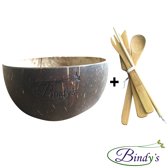 Coconut bowl met 6-Delige Bamboe Bestekset – Handgemaakt Uit Bali – 100% Biologisch – Vegan – Smoothie Bowl – Kokosnoot Kom - Multifunctioneel