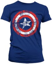 Captain America - Shield distressed dames T-shirt marine blauw - Superhelden comics merchandise - XL - Hybris