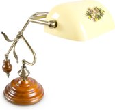 relaxdays Bankierslamp bloemenprint, Retro lamp, Vintage bureaulamp, Notarislamp Tafellamp
