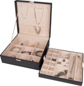 LifeGoods Sieraden Doos - Luxe Bijouterie Kistje - Juwelen Box met Houder - 24 Vakken – Ketting / Ring / Oorbellen / Horloge - Dames / Meisjes – Zwart