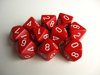 Afbeelding van het spelletje 10 Vlakken Tienzijdige Dobbelstenen Rood met Wit 16mm Set van 6 Stuks