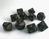 Afbeelding van het spelletje 10 Vlakken Tienzijdige Dobbelstenen Zwart met Goud 16mm Set van 6 Stuks