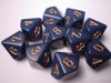 Afbeelding van het spelletje 10 Vlakken Tienzijdige Dobbelstenen Blauw met Goud 16mm Set van 6 Stuks