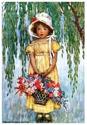 Afbeelding van het spelletje Girl with a Basket of Flowers - Thank You Greeting Card