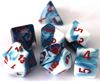 Afbeelding van het spelletje Chessex Polydice 7 Dobbelstenenset Gemêleerd Blauw Wit met Rood